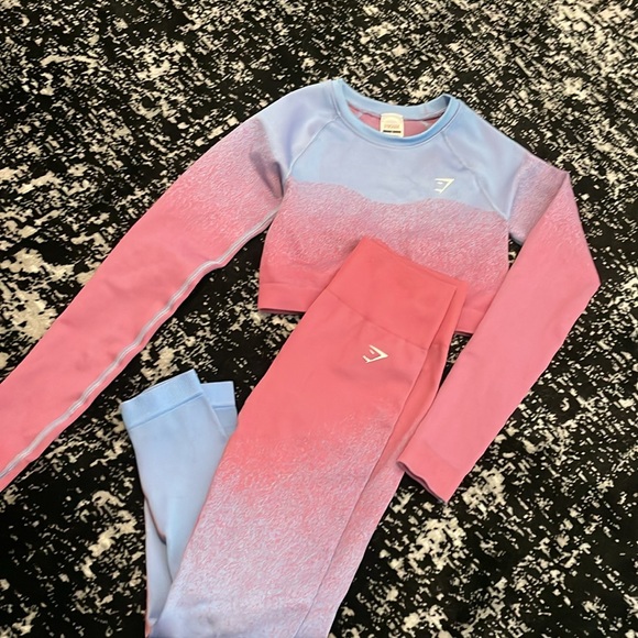 GYMSHARK ADAPT OMBRE SEAMLESS ROSE PINK/ LIGHT BLUE THREE PIECE WORKOUT SET XS/S - Picture 8 of 10